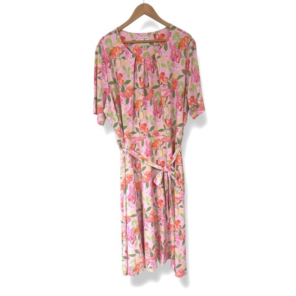 Appleseed's Pink Floral Print Midi Dress with Tie Size 2X 18 20 Summer Plus Size - Picture 2 of 7
